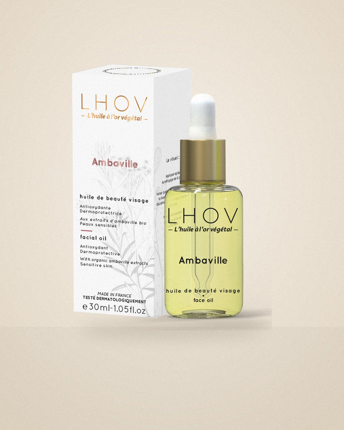 Huile de beauté visage LHOV et son étui